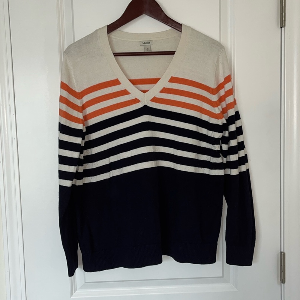 LL Bean V Neck Striped Sweater